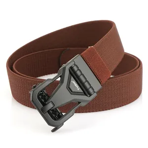 Brown tactical stretch belt with black automatic buckle for outdoor and business wear