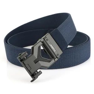 Tactical dark blue elastic woven belt with black matte metal alloy automatic buckle