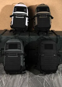 Detailed comparison of four tactical nylon backpacks in black, khaki, and camouflage colors