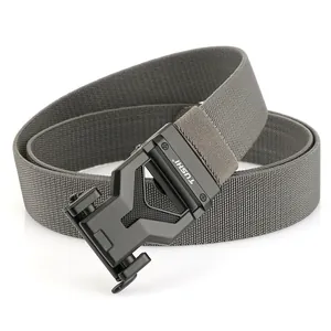 Tactical gray braided nylon elastic belt for men with matte black alloy buckle