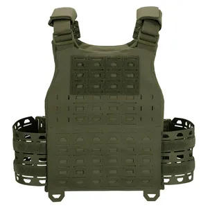 Army green tactical vest featuring laser-cut MOLLE system and adjustable shoulder straps