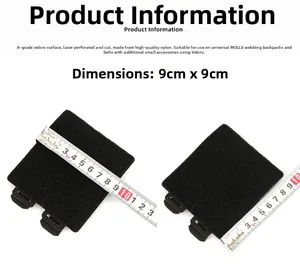 Tactical 9x9cm black Molle Velcro base panel with laser-cut nylon texture detail