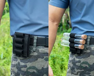 Detail view of black tactical belt holder with elastic loops for tubes and gear