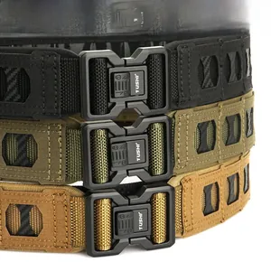 Detail of 1100D nylon tactical belts with modular cutout design and quick release buckle