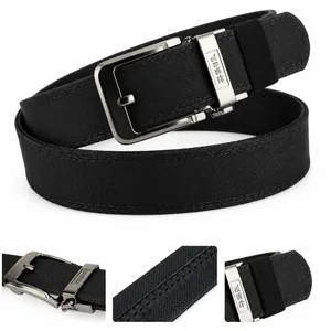 Macro detail of men's nylon belt featuring ergonomic auto-buckle and woven texture