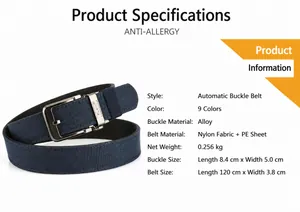 Detailed size specifications for navy nylon belt with anti-allergy alloy buckle