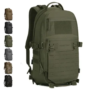 Army green tactical backpack with laser-cut MOLLE system for hiking and hunting