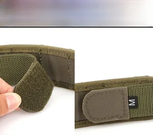 Detail of the tactical nylon belt showing secure Velcro closure and durable M-size stitching