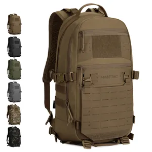 Waterproof tactical assault backpack for hiking and outdoor activities in tan color