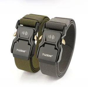 Detail of military tactical nylon belts with quick release heavy duty metal buckle