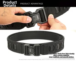 Detail of high-density alloy buckle and heavy-duty nylon webbing on tactical belt