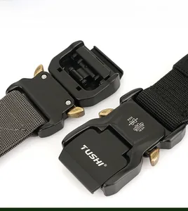 Detail of 3.8CM tactical belt featuring quick-release zinc alloy buckle and nylon webbing