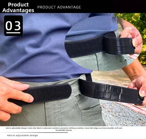 Detail of adjustable tactical inner belt with velcro on olive green cotton cargo pants