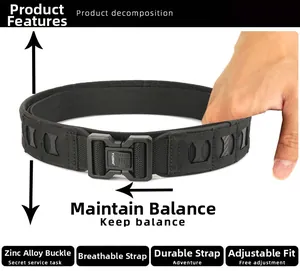 Detail of alloy buckle and breathable nylon webbing on tactical outdoor duty belt