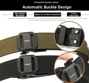 Detailed view of the automatic tactical buckle mechanism on double-layer nylon belts