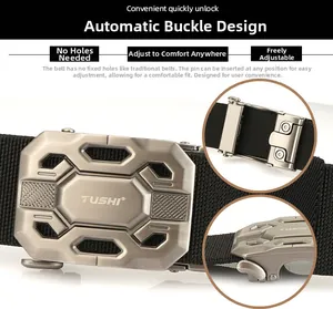 Detail of tactical nylon belt showing automatic buckle design and hole-free adjustment system