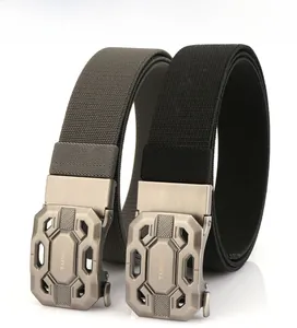 Detail of 3.8cm tactical nylon belt with alloy automatic buckle in black and dark grey