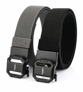 Detail view of 3.8cm tactical nylon training belts in grey and black with buckles
