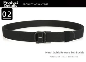 Detail of black tactical nylon belt with metal automatic buckle and quick release mechanism