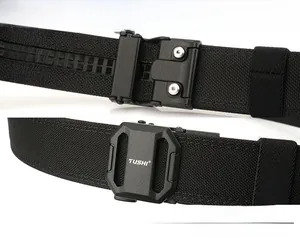 Detailed view of the automatic tactical belt buckle and reinforced nylon texture