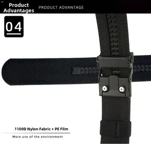 Detail of 1100D nylon tactical belt with metal buckle and PE film serrated track system