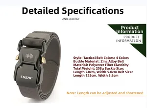 Detail of grey tactical nylon stretch belt with 3.8cm quick release zinc alloy buckle