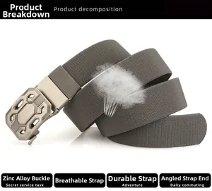 Close-up of breathable nylon tactical belt showing zinc alloy buckle and airflow