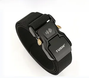 Detail view of 3.8cm tactical nylon elastic belt with heavy-duty quick release buckle