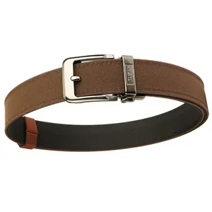 Men's brown woven belt with high-quality gunmetal gray automatic buckle and needle clasp