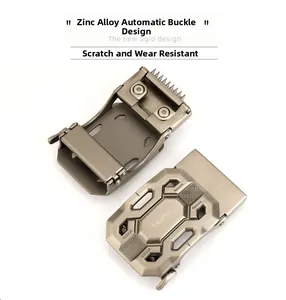 Detail of scratch-resistant zinc alloy automatic buckle with gunmetal brushed finish