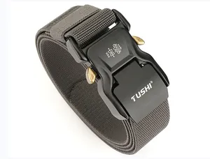 Detail of 3.8CM tactical belt featuring quick-release alloy buckle and nylon elastic strap