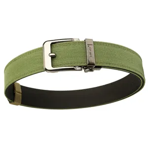 Men's olive green canvas tactical belt with high-density nylon and gunmetal buckle
