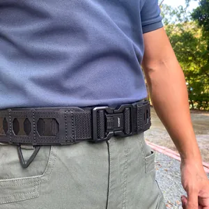 Detail of 5cm tactical nylon belt with alloy quick release buckle and Molle design