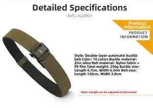 Detail of tactical nylon belt showing the zinc alloy automatic buckle and dual-layer strap