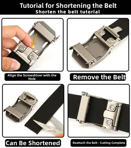 Detailed four-step guide showing how to trim and adjust the nylon tactical belt length