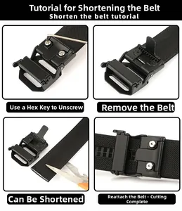 Detailed guide showing how to trim the heavy-duty nylon tactical belt with a metal buckle