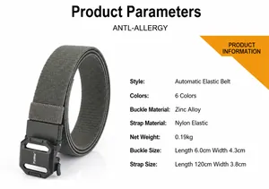 Tactical elastic nylon belt detail with zinc alloy automatic buckle 3.8cm width
