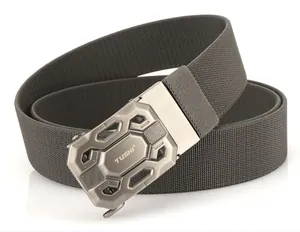 Close-up of 3.8cm nylon tactical belt with a brushed metal automatic buckle showing fine texture