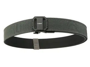 Close-up of durable woven nylon tactical belt featuring a secure black quick-release buckle
