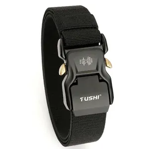 Men Tactical Nylon Elastic Belt With Quick Release Aluminum Alloy Buckle Adjustable Outdoor Training Work Pants Belt