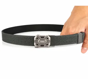 Detail view of durable nylon tactical belt with zinc alloy automatic buckle and breathable fabric