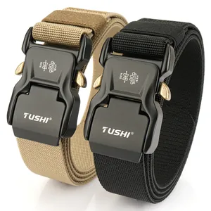 Tactical nylon stretch belts with 3.8cm quick-release alloy buckle in black and khaki