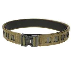 Army green nylon tactical Molle belt with quick-release buckle and inner lining