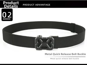 Detail of black tactical belt with durable metal quick-release automatic buckle
