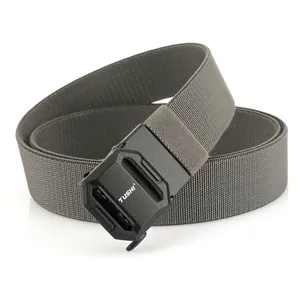 Tactical nylon training belt with quick-release automatic buckle for men in dark grey