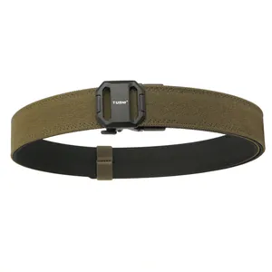Tactical nylon web belt for men with durable automatic buckle in olive green finish