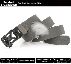 Detail of gray tactical nylon belt showing breathable fabric and zinc alloy buckle