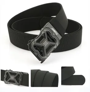 Detail view of TUSHI tactical nylon belt featuring a hollow alloy buckle and woven texture