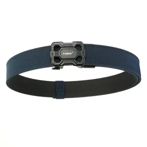 Double-layer navy nylon tactical belt with black automatic buckle for training