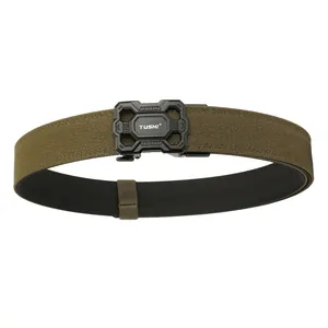 Olive green tactical nylon belt with a heavy-duty black quick-release automatic buckle
